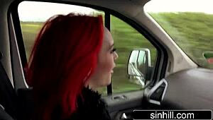 busty british redhead gets a lift from jasmine james