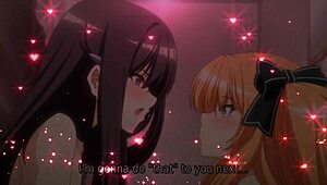 lesbian teen sucking big tits in hentai college