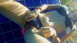 I stuffed three panties in my pussy and fucked a black dildo in the public pool.