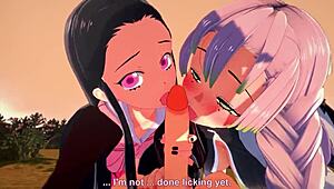 Watch Nezuko and Mitsuri in a wild threesome? Kimetsu no Yaiba hentai.