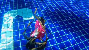 I stuffed three panties in my pussy and fucked a black dildo in the public pool.