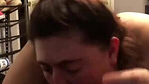 Chubby amateur gives sloppy blowjob to big black cock