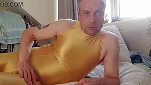 Glossy spandex solo show on webcam