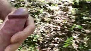 Hard dick flashing while hiking outdoors, wanna see cum drip?