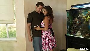 milf margo sullivan gets a messy facial after rough wanking session.