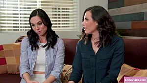 Busty Match Maker Licks Two Hot Ladies in Group Lesbian Fun with Kissing and Sucking