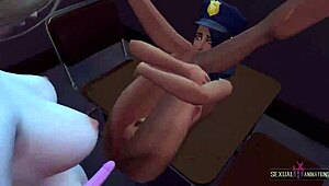 lesbian cops fingering and licking in police office 3d animations