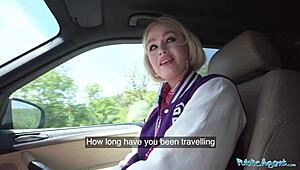 hey, cute blonde hitchhiker, wanna ride hard in public with that wet pussy?