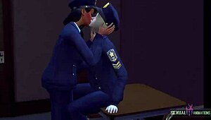 lesbian cops fingering and licking in police office 3d animations