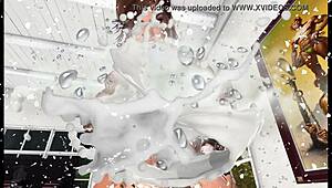 a tattooed shemale bodybuilder gets a cumshot facial in 3d hentai anime