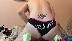 Amateur Babe Masturbates In Cummy Black Panties