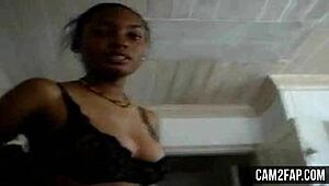 young horny ebony teen 18+ reveals free pussy in seductive striptease with friend