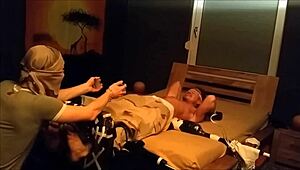 Carnival tickle with dancing gay guys in holiday trailer