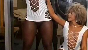 Two hot Brazilian lesbians dance and flash their sticky pussies on New Year's.