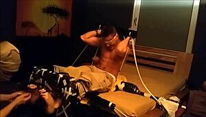 Carnival tickle with dancing gay guys in holiday trailer