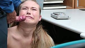 Shoplifting teen caught and punished with rough blowjob at work