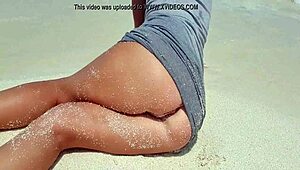 Sexy Blonde Masturbates by the Sea with Hot Ass Covered in Sand