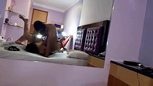 Amateur brunette gives ass to big cock, cumming on monster dick