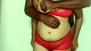 I smooch my pinky wife in standing position in her sexy bra & banty.