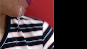 Cum DRIPPING on Violet Lips! CFNM Wife Gets Facial on Ripped Clothes