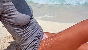 Sexy Blonde Masturbates by the Sea with Hot Ass Covered in Sand