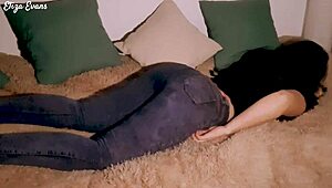 Petite babe Eliza Evans gets fucked in dark, creampie from big cock.