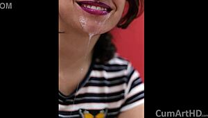 Cum DRIPPING on Violet Lips! CFNM Wife Gets Facial on Ripped Clothes