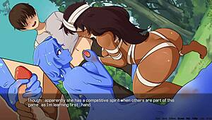 Girls give handjob in orgy