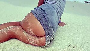 Sexy Blonde Masturbates by the Sea with Hot Ass Covered in Sand