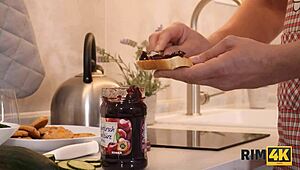 slim babe licks husband's anus after a motivating breakfast treat