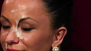 HORNY STUNNER GETS CUM LOAD ON FACE AND SWALLOWS ALL SPERM!!