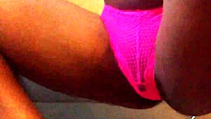 Amateur ebony smoking and twerking close-up in pink panties