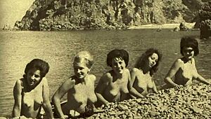omg, vintage nudists on beach, so wild, ya know?