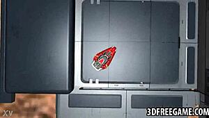 Blond 3D-cartoon tjej njuter intensivt av djup fitta-slick