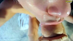 Teen gives blowjob for facial cum