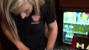 Blonde Barmaid Rihanna Samuel in Backroom Action