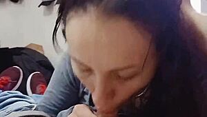 Roommate surprises with blowjob after shower