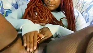 ebony spreads her legs wide to play with dildo!