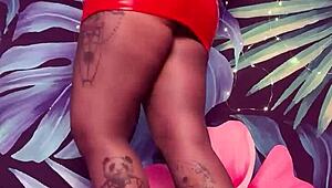 Feeling the thrill of teasing in pantyhose and latex dress with big tits