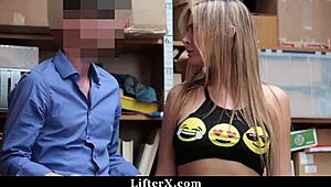 Blonde teen gets spanked and fucked by security officer