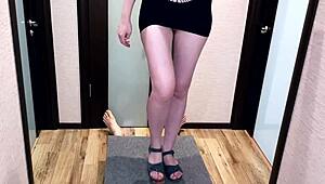 Girl in sandals rubs cock on milking board with Annycandy and Painboy in POV.