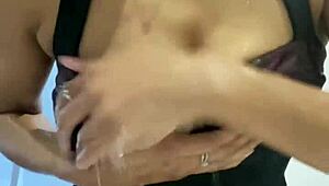 Wow! Bosses cum dripping off ebony face and tits
