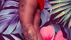 Feeling the thrill of teasing in pantyhose and latex dress with big tits