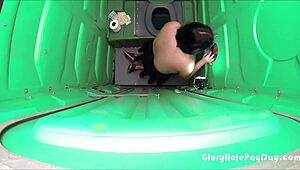 Latina Swallows Cum at Public Construction Site Porta Potty Glory Hole