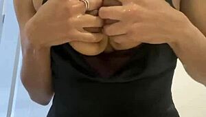 Wow! Bosses cum dripping off ebony face and tits