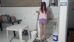 guy risks masturbating while watching tenant wash clothes and gets caught