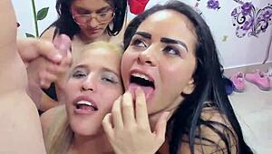 Watch these three girls suck one big cock 😍