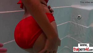 Asian Couple Licks Petite Pussy Hard After Pool.