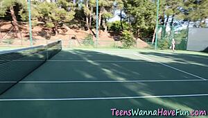 Blonde teen's threesome leads to intense fingering and oral pleasure