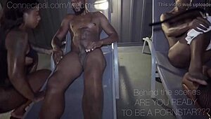 i watch twin goho and feedme suck monster cocks on the rooftop in this voyeur ebony scene